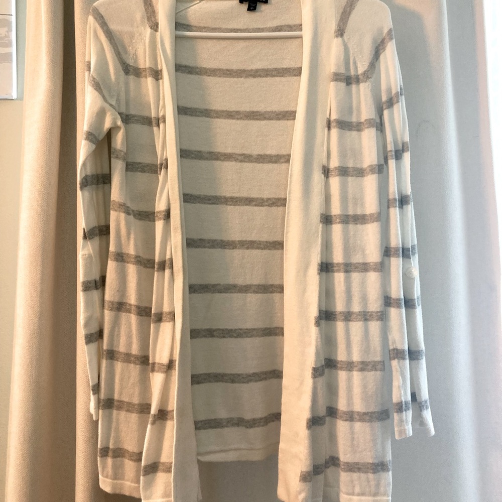 Size small white and grey striped cardigan